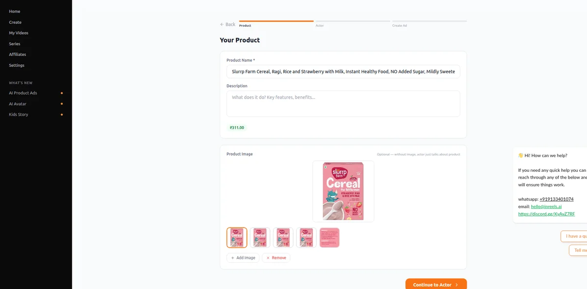Product details extracted automatically — name, description, price, and images